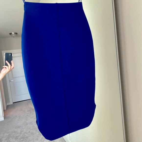 Bright Blue Midi Skirt with Side Slits S - Picture 5 of 9